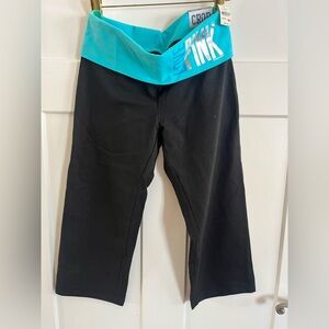 PINK Victoria's Secret Black and Blue Cropped Bottom yoga fold over size med new